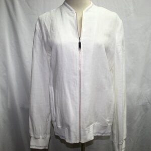 Escada Sport White Silver Trim Linen Front Zip Jacket Size 38